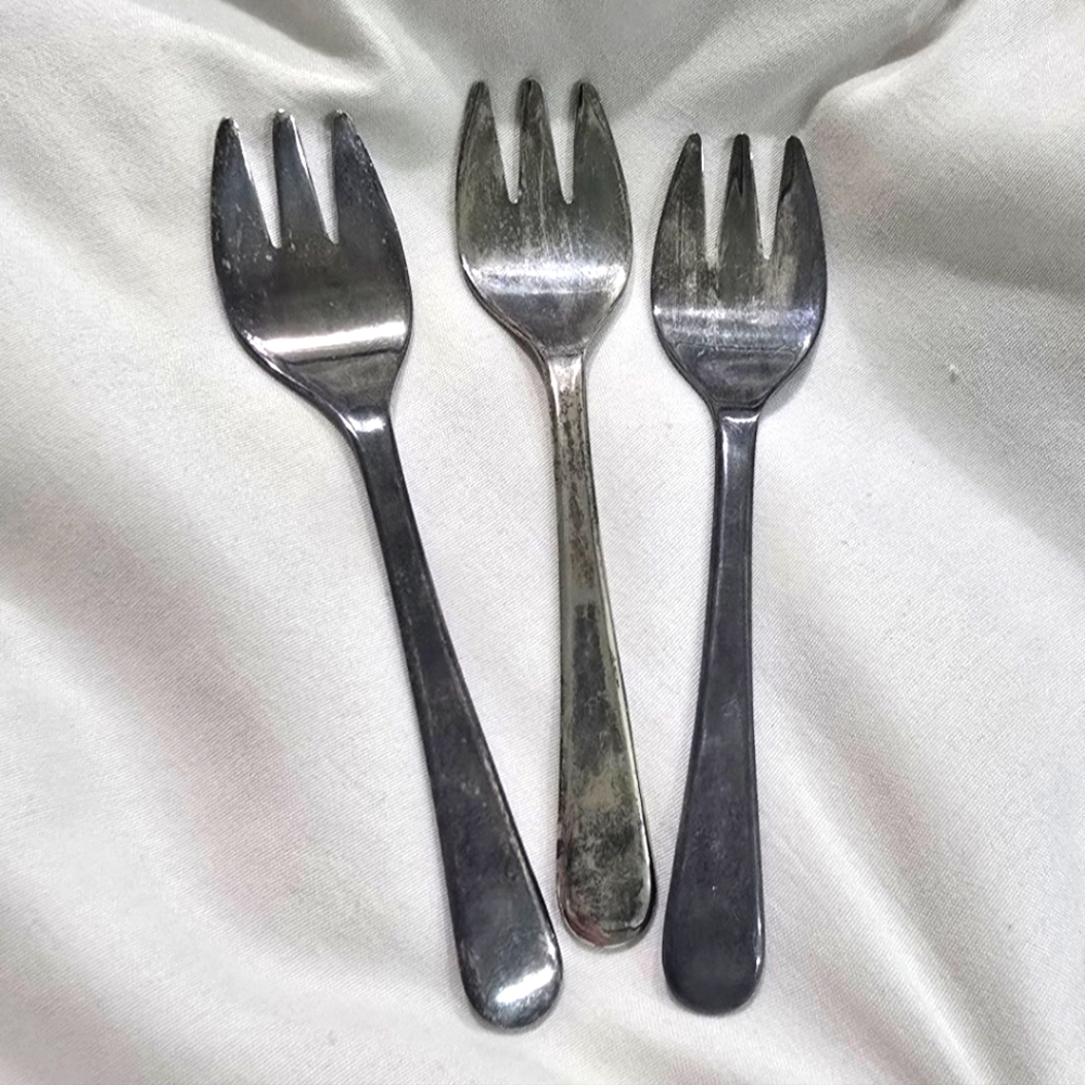 Set Of 3 Vintage Sheffield Silver Plated BABY FORK England 5" Long 3 Prong Forks